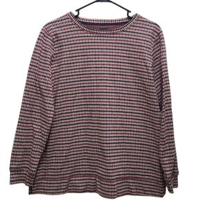 Lands End Womens Size M Red and Navy Houndstooth Long Sleeve Tee Sweatshirt